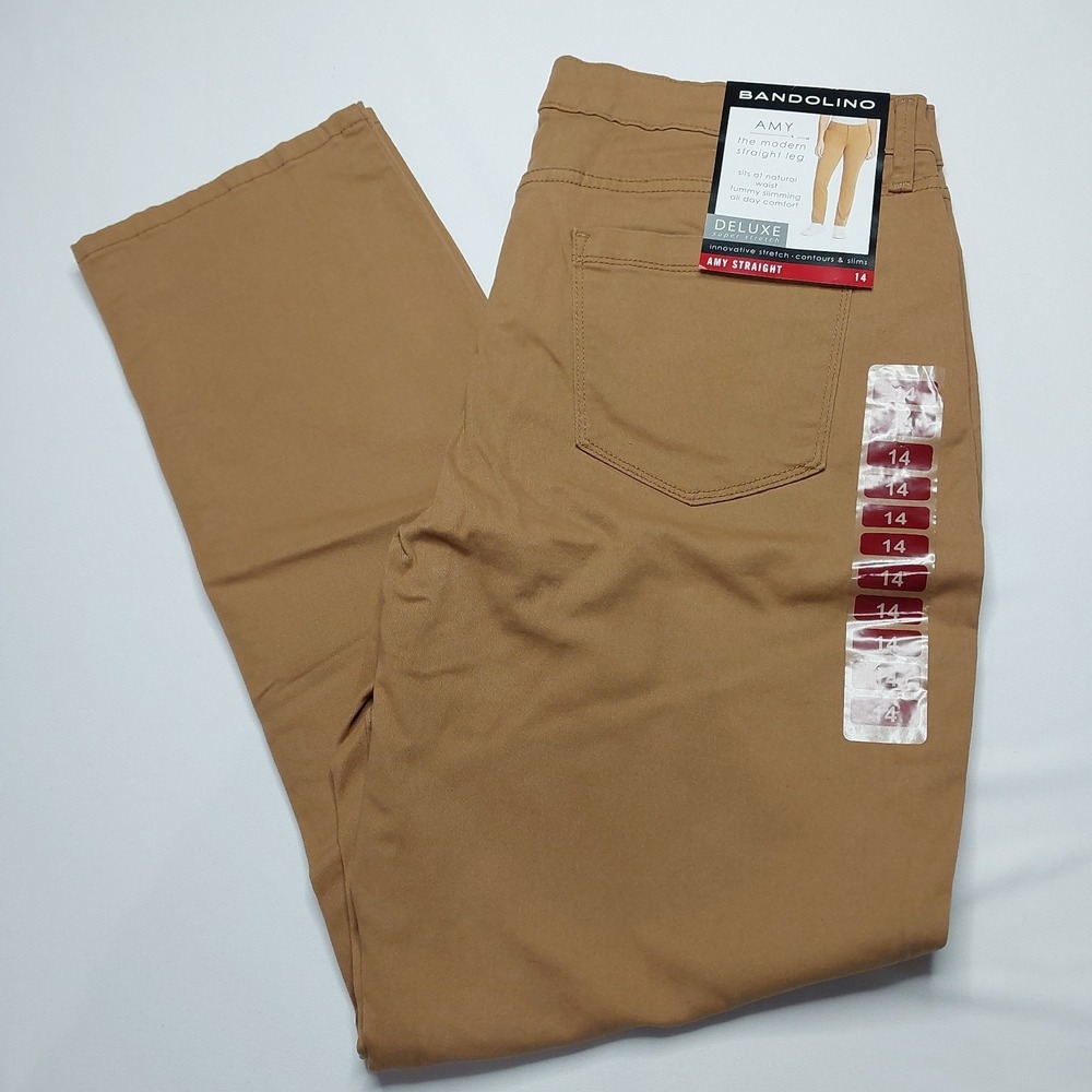 BANDOLINO Women's AMY Stretch Denim Straight Leg Jeans Khaki Size 14